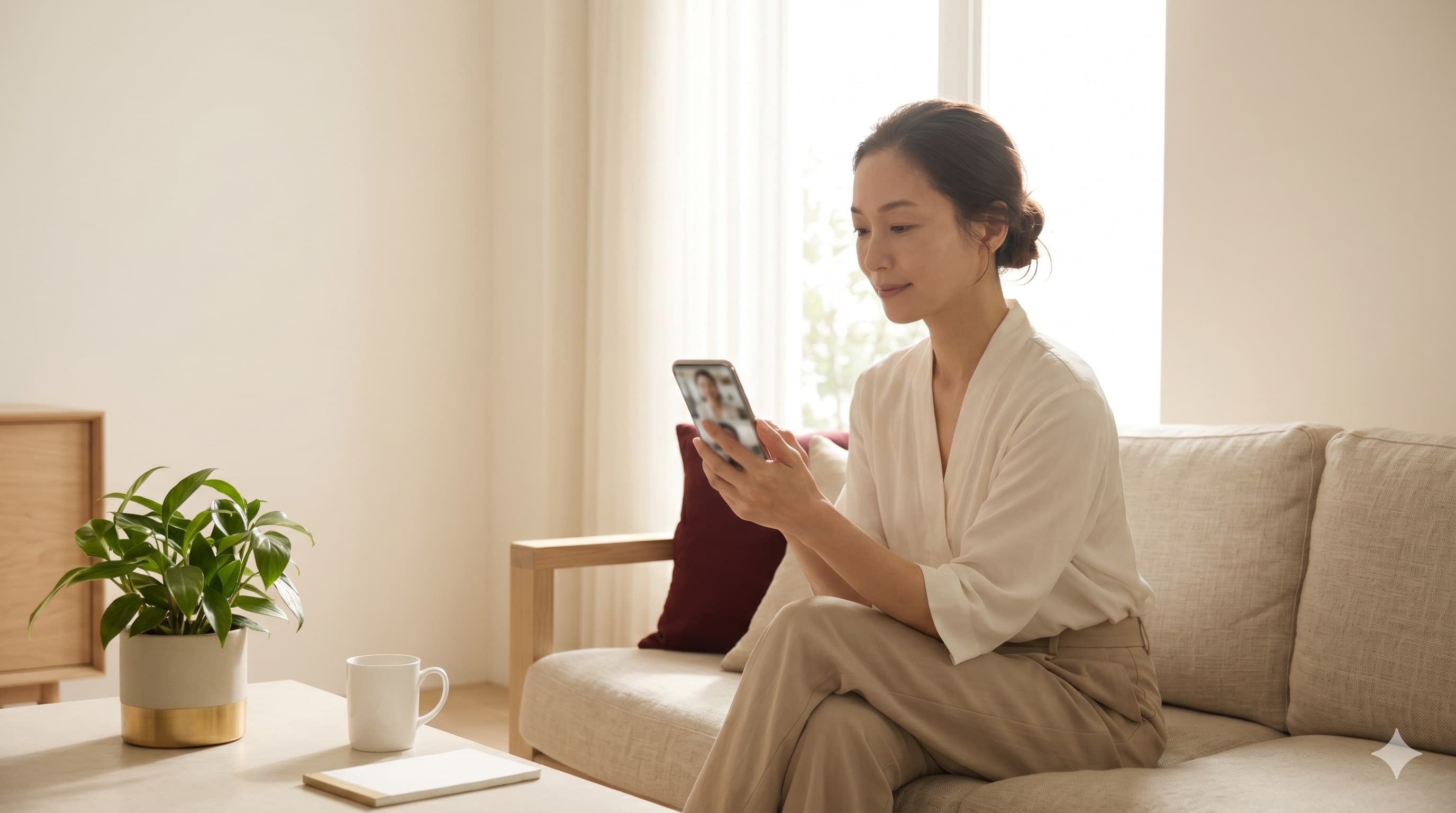 自宅でオンラインカウンセリングを受ける女性